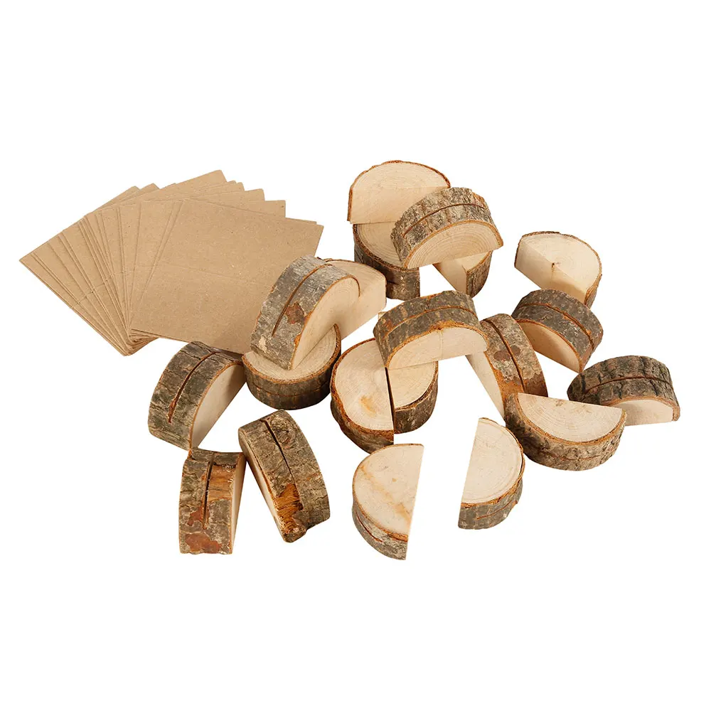 20pcs Wooden Table Holder and Folding Cardboard Place Card Holders Note Photo Picture Clip Wood Wedding Party Direction Signs