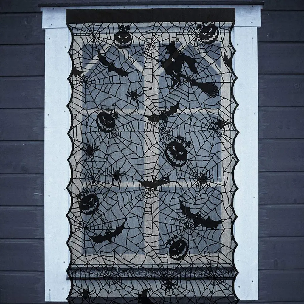 

Scary 2019 Halloween Curtain Spiderweb Design Door Window Mesh Drape Black Web Pumpkin Window Screen Home Halloween Decor
