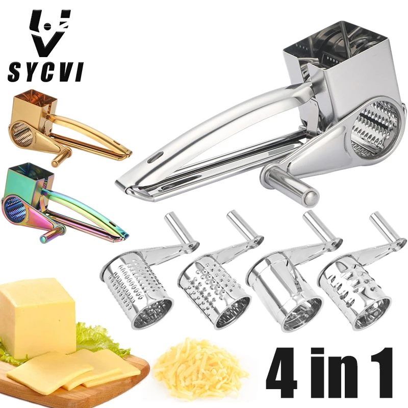 3 in 1 Cheese Grater with Handle Rotary Cheese Slicer with 3 Drum Blades  Stainless Steel Manual Handheld Cheese Shredder - AliExpress