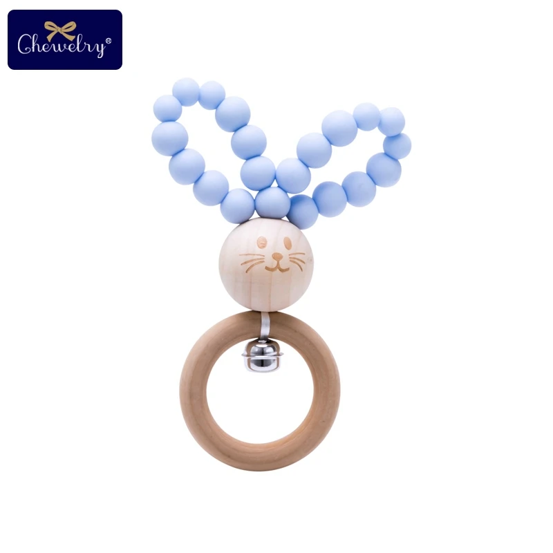 Candy Blue 1 шт. детский Силиконовый грызунок погремушка Кролик Браслет деревянное кольцо Прорезыватель игрушечная еда класс силиконовый Колокольчик для детских товаров - Цвет: Candy Blue