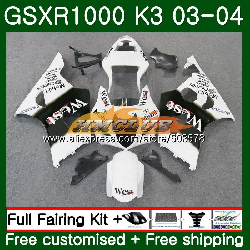 Корпус для SUZUKI GSXR-1000 1000CC GSXR1000 03 04 10CL. 91 GSX-R1000 GSX R1000 03 04 K3 GSXR 1000 2003 2004 Топ Белый Обтекатели West - Цвет: No. 1