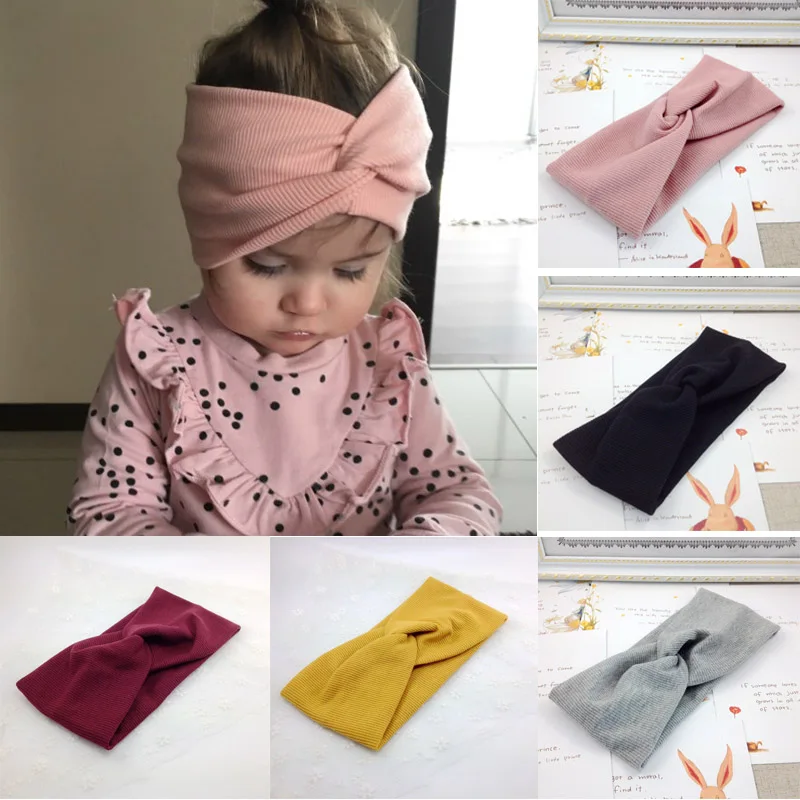 2020 Cute Solid Color Baby Headband For Girls Cotton Twisted Knotted Turban Elastic Hair band Children Headwrap Accessories | Аксессуары