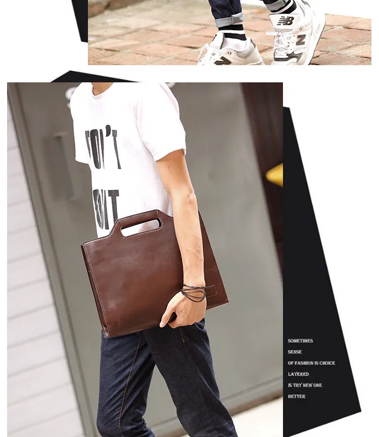 Men's Business office Briefcase Brand PU Leather Handbag male Vintage Tote Computer Laptop bag Casual Shoulder File bags Retro