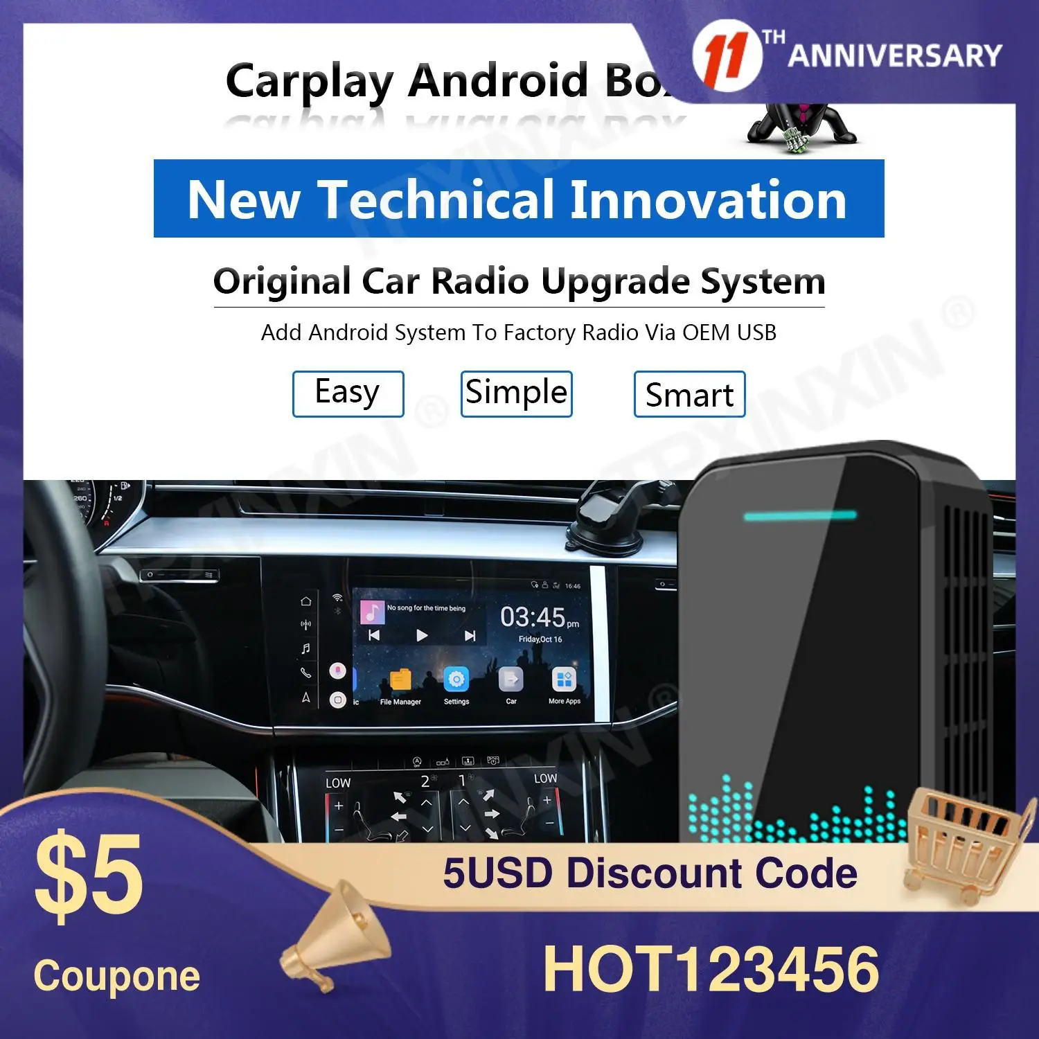 

Новое обновление 2 + 32G Carplay Box Universal Car Android Car-Play USB AI Box TPXINXIN CP-BOX