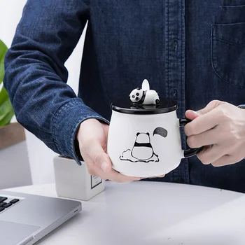 

2020 New Color Panda Heat-resistant Mug Cartoon With Lid Cat Coffee Ceramic Tea Mugs Children Cups Best Christmas Mug For Friend