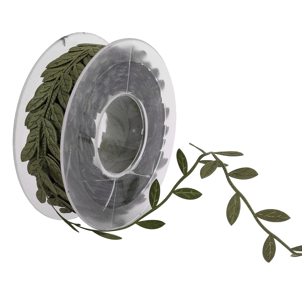 15 M Simulation Artificial Leaf Ribbon for DIY Craft Wreath Making Gift Wraping Decoration Polyester Lace Trim Motif Applique