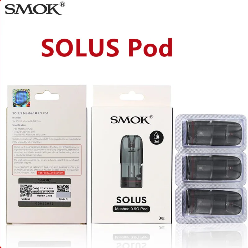 6PC Vape Original SMOK SOLUS Pod 3ML Cartridges Coils Head Heater