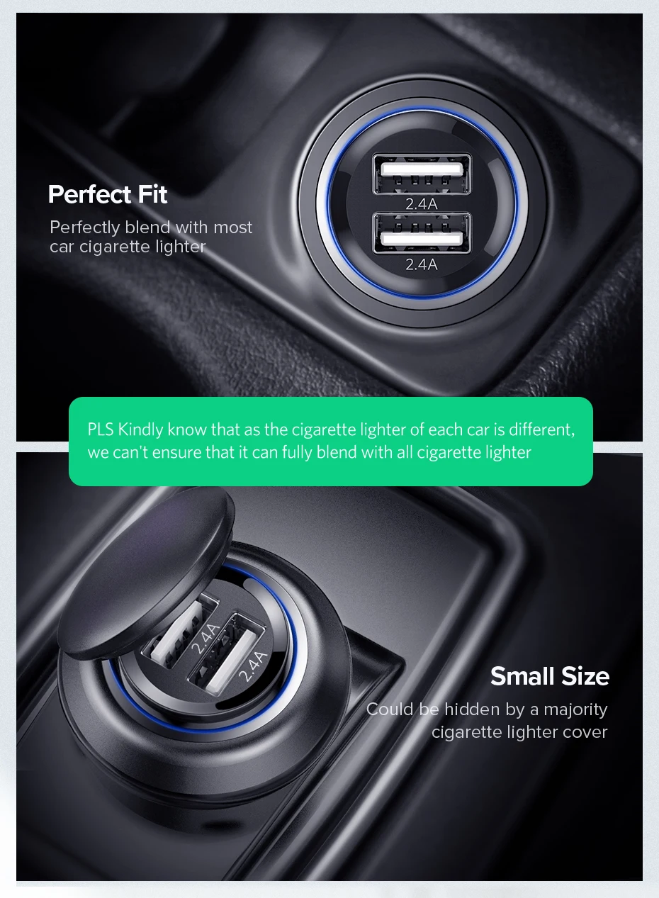 Ugreen мини USB Автомобильное зарядное устройство для мобильного телефона планшета gps 4.8A быстрое зарядное устройство автомобильное зарядное устройство двойной USB автомобильный адаптер зарядного устройства для телефона в автомобиле
