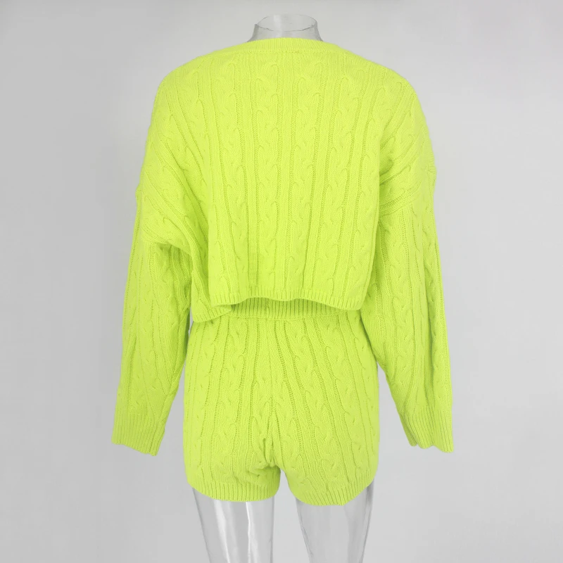Ohvera, зимний комплект из двух предметов, вязаный свитер с длинным рукавом, топы и обтягивающие шорты, костюм, сексуальная одежда для Женский комплект 2 шт