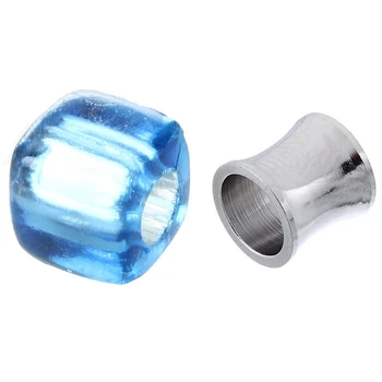 

100 PCS Plastic Beads Dice Colored 7 mm Crafts & 10PCs Stainless Steel Silver Tone Cylinder Bead 8X8mm