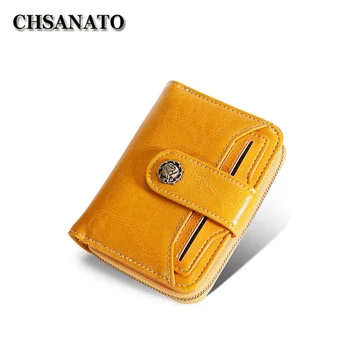 

CHSANATO Fashion Women Wallets Drawstring Oil Wax Leather Zipper Wallet Women's Short Design Purse With Zipper Coin Pocket