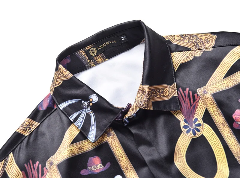 Брендовые роскошные мужские рубашки Camisas Masculina, повседневная приталенная Мужская рубашка с длинным рукавом, уличная одежда, рубашки с 3D принтом