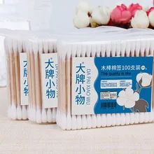 100 шт. одноразовые ватные палочки с двойной головкой, женские ватные палочки для макияжа, хлопковые палочки с бутоном наконечником, деревянные палочки для носа, медицинские чистящие инструменты для здоровья