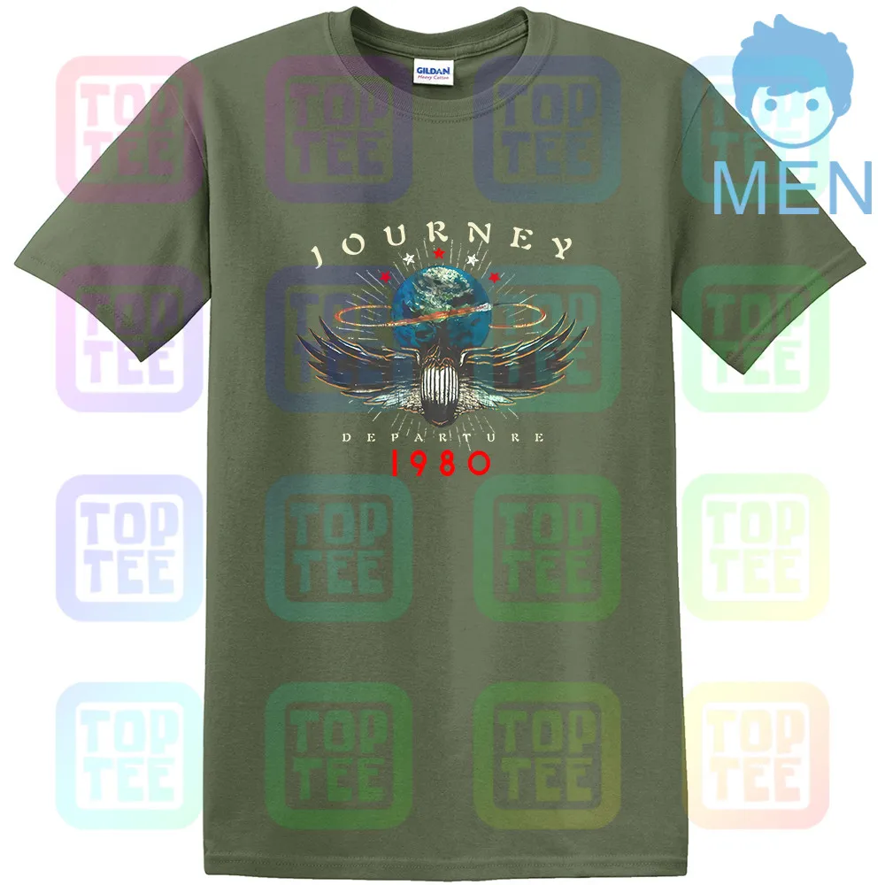 Journey 1980 дым вылет музыка рок группа взрослых Мужская футболка JOU547 - Цвет: MEN-ARMY GREEN