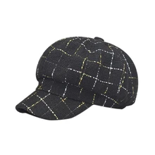 Ретро женская осенняя и зимняя уличная Женская Берет клетчатая шляпа художника газетчик Повседневный берет восьмиугольная кепка