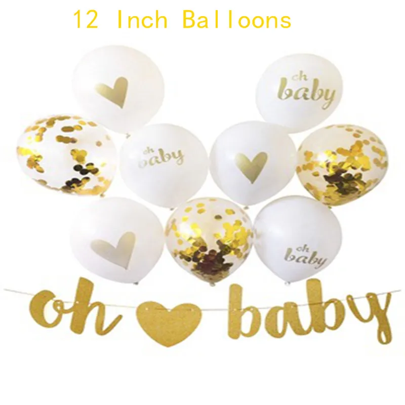 

12 Inch Oh Baby Heart-printed Gold Sequins Balloon Party Set Party Decoration Balloons Birthday Party Decoration Baby Shower