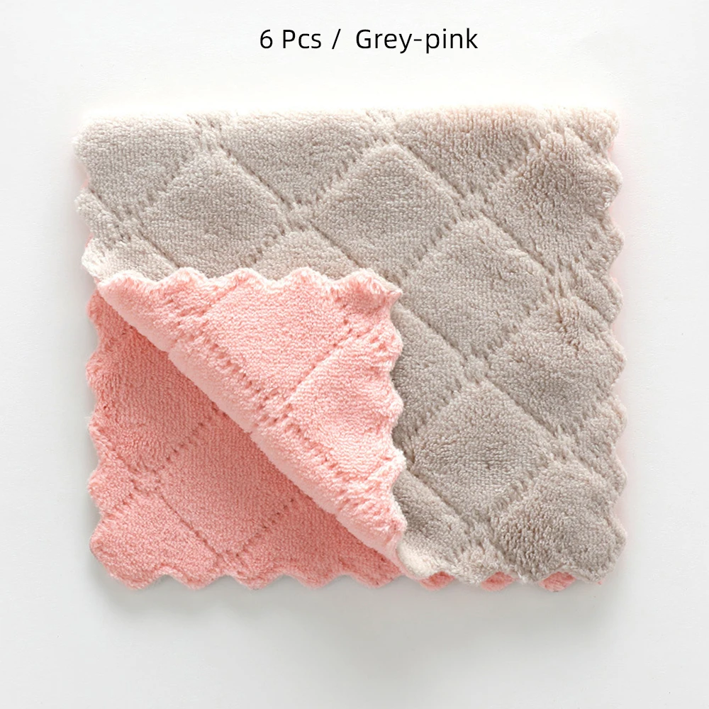 6/8pcs Kitchen Towel Absorbent Microfiber Dish Cloth Thick Double-layer Cleaning Towel Wipe Table Washing Cloth Household - Цвет: Pink gray