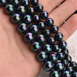 Vibrant Shell Pearl Beads - Red and Pink Round Collection for Jewelry Crafting (4 - 12mm, 15 Strand) (Rainbow black)