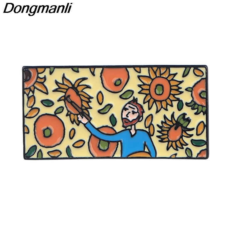 P4297 Dongmanli Мода Ван Гог искусство Подсолнух ювелирные изделия металлическая брошь куртка булавки рюкзак с нашивками сумка воротник нагрудные булавки