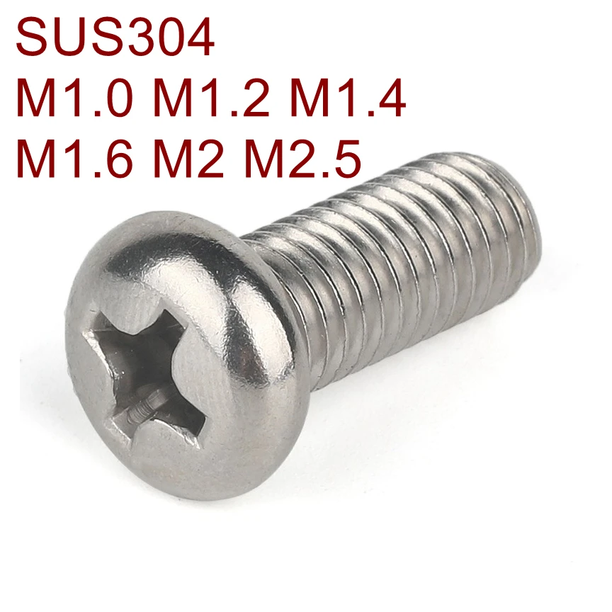 304 Stainless Steel M4 Round Head Phillips Screws Flat Screw Various Sizes GB818 