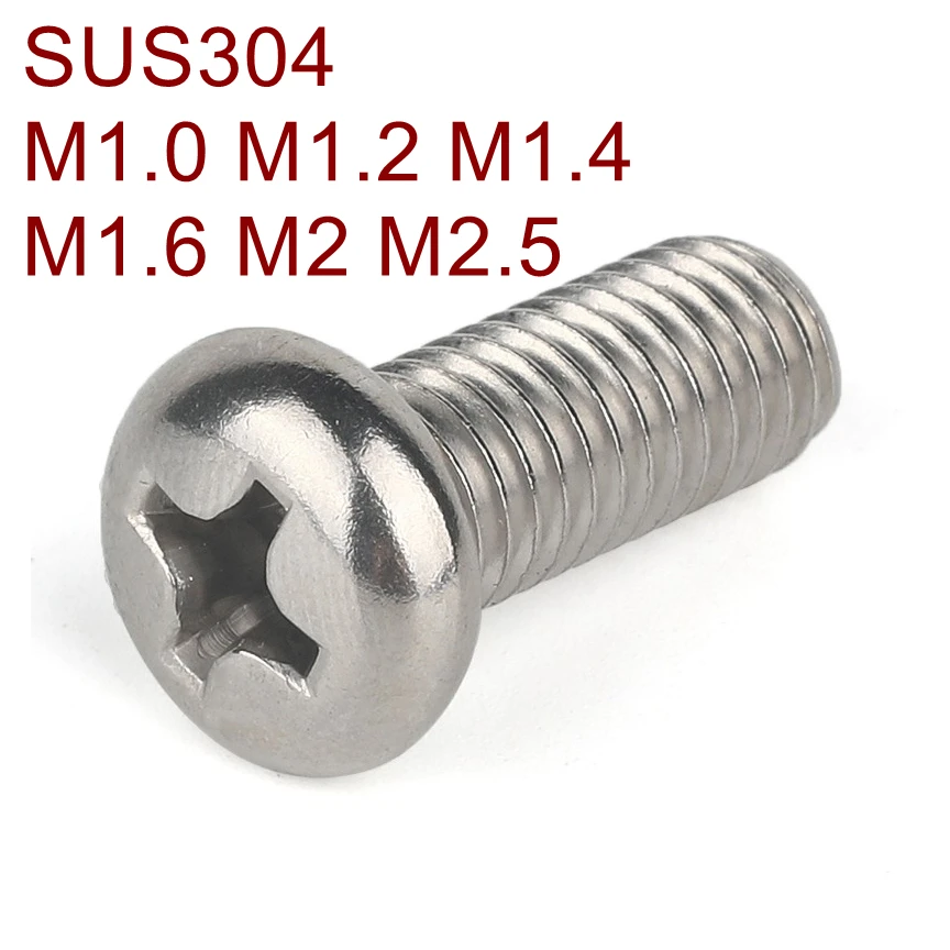 M1 M1.2 M1.4 M1.6 Machine Screw Round Head Phillips Screws 304 A2-70 Stainless