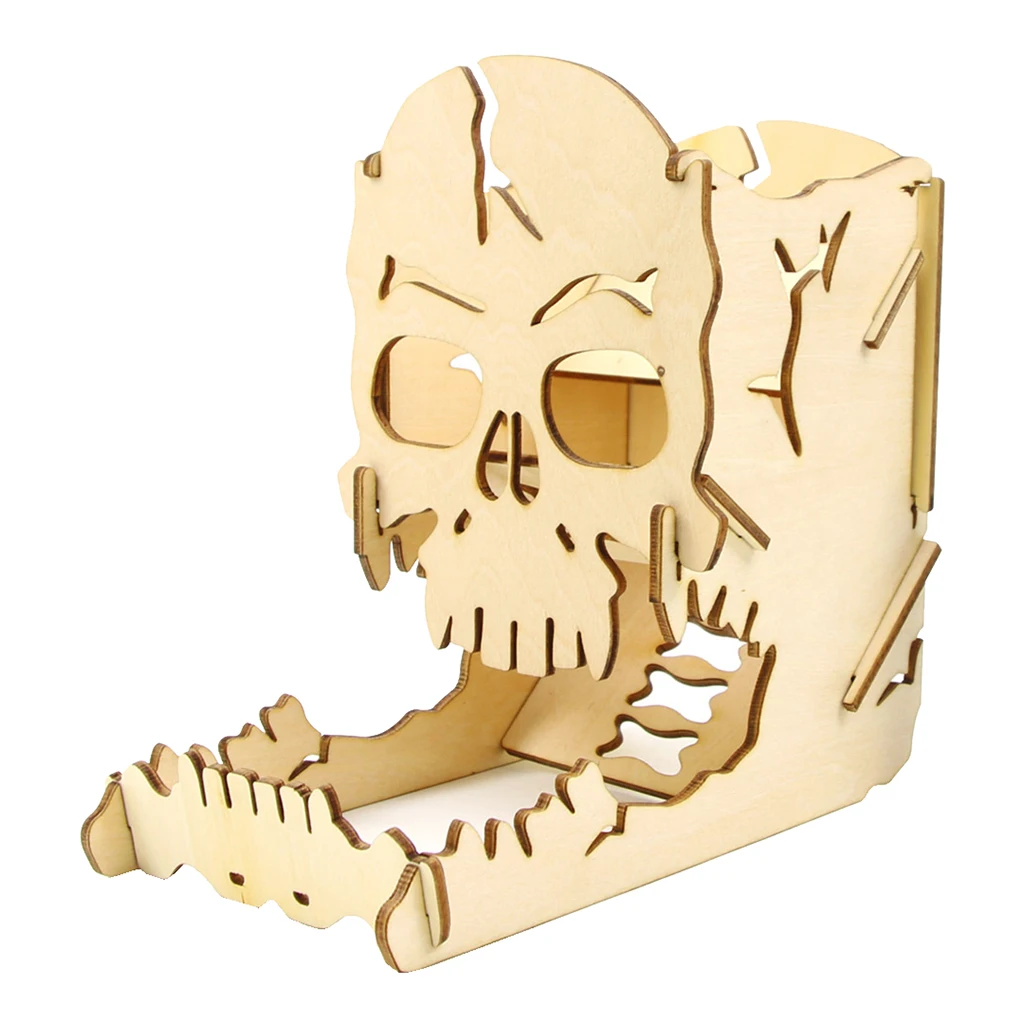 Dice Tower & Tray for Dice Games RPGs DND - Wood Skull Modular