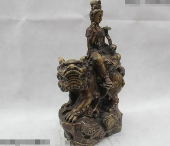 YM 321 1" Китайский народный чистый Бронзовый счастливый сидящий Лев Samantabhadra статуя Бодхисаттвы