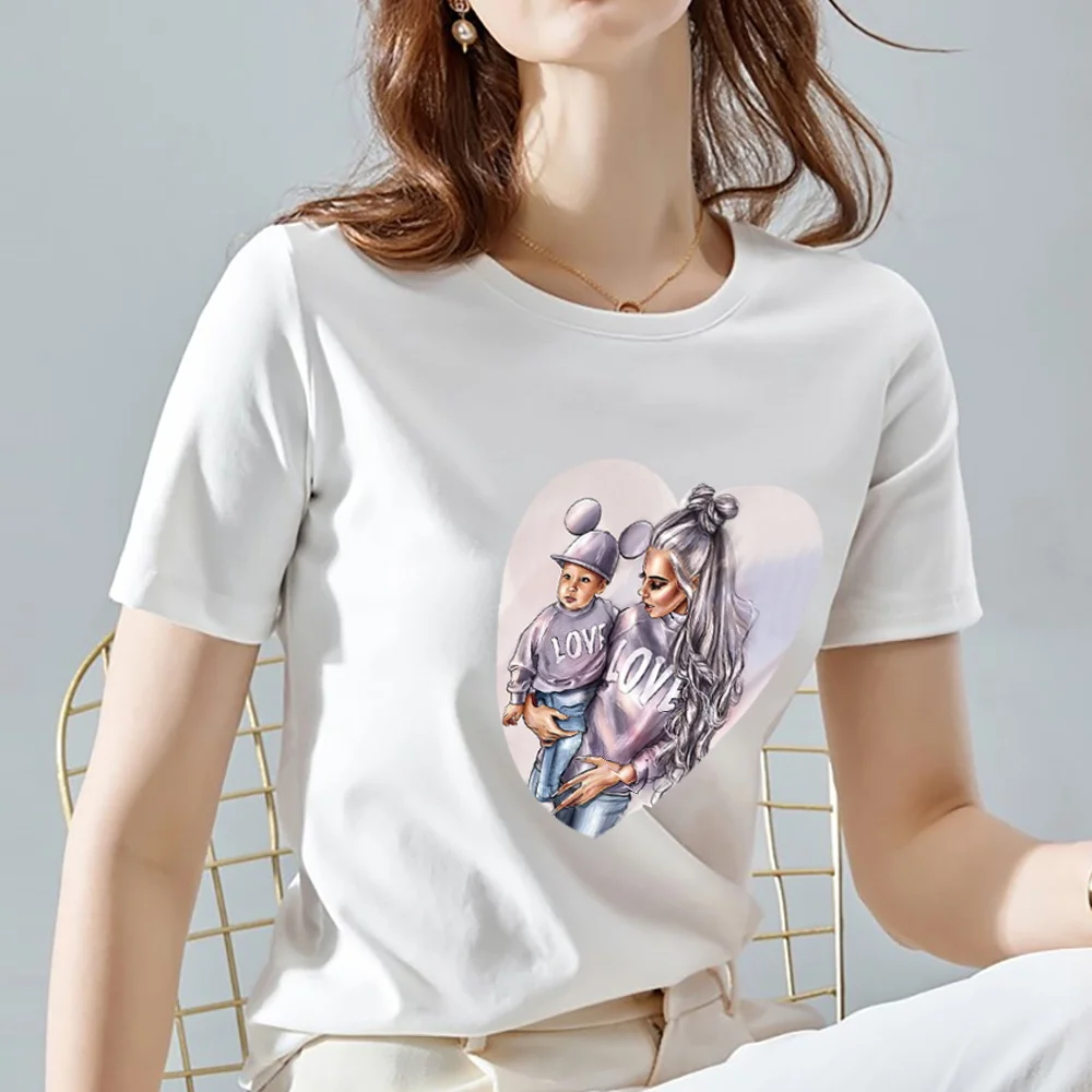 Fashion Women's Daily White Casual T-shirt Slim Love Text Mom Printed Pattern Top Commuter Round Neck Soft Shirt Ladies Clothing