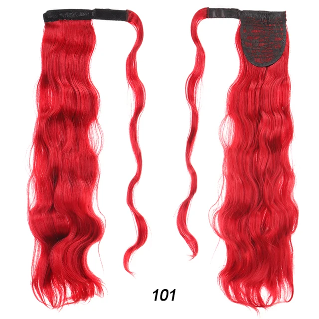 DIANQI Synthetic Corn Wavy Long Curly Ponytail Hairpiece Wrap on Clip Hair Extensions Black Pony Hair 101