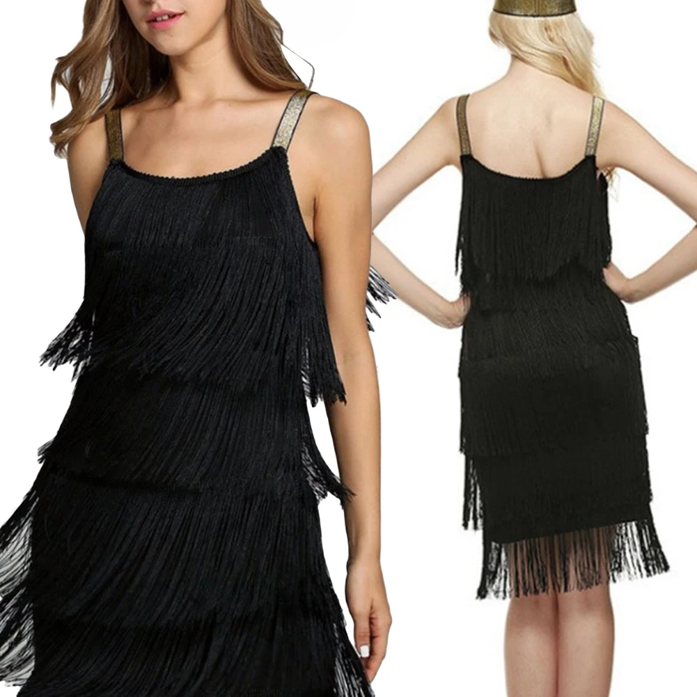 Sexy Summer Flapper Women Dance Party Beach Fringe Low Cut Sleeveless Dress