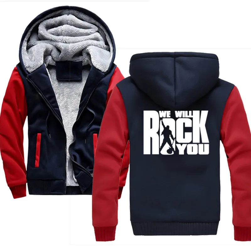 We Will Rock You зимний мужской комплект с флисовой подкладкой толстый теплый спортивный костюм с капюшоном мужские спортивные костюмы мужская Толстовка - Цвет: Red blue