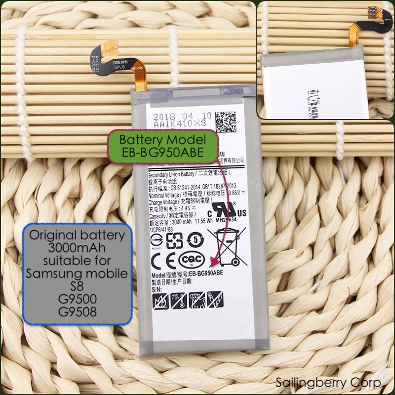 

Original battery suitable for Samsung mobile S8/G9500/G9508 with battery model EB-BG950ABE