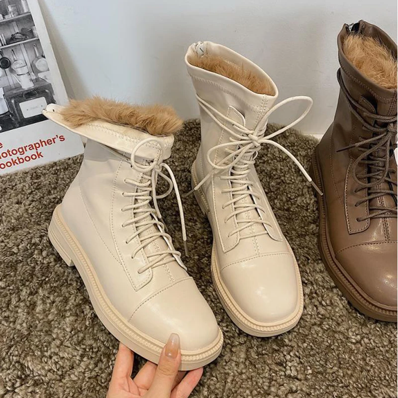 

Chunky New Pu Winter Boots for Women Winter Shoes Woman Flats Platform Shoes Women's Ankle Boots Woman Booties Plush Boot Female