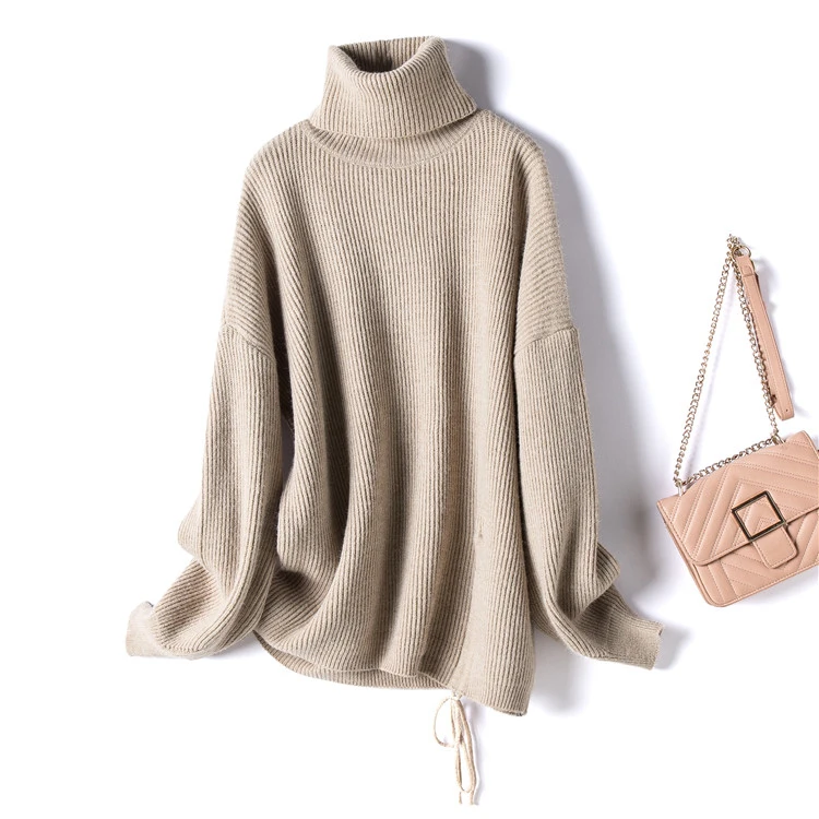 HF19456 Beige Grey H. SA Женский пуловер и свитер с высоким горлом ягодицы трикотаж оба носить свитер Топы 2 Knids носить Твердые Водолазка пуловер - Цвет: HF19456 Beige Grey