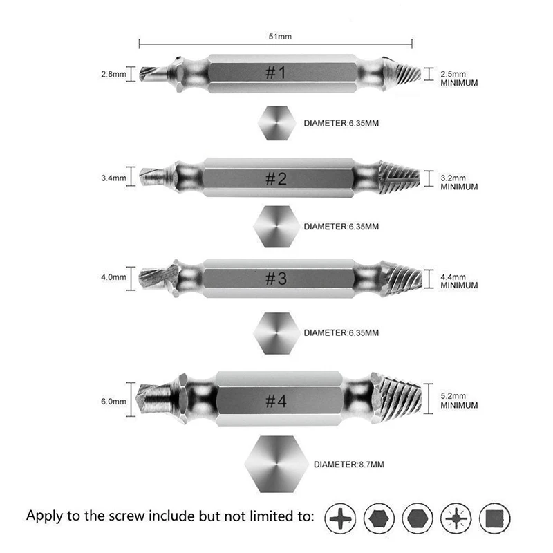 4 шт. Винт экстрактор поврежденный винт удалить бит направляющее устройство сломанной скорости выход Легкий болт шпильки пилинг инструмент для удаления
