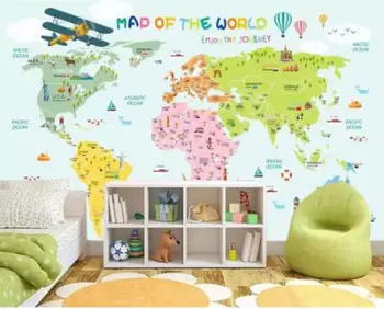 

Custom 3D Cartoon World Map Photo Mural Wallpaper Bedroom Living Room Children Room Background Wall Painting