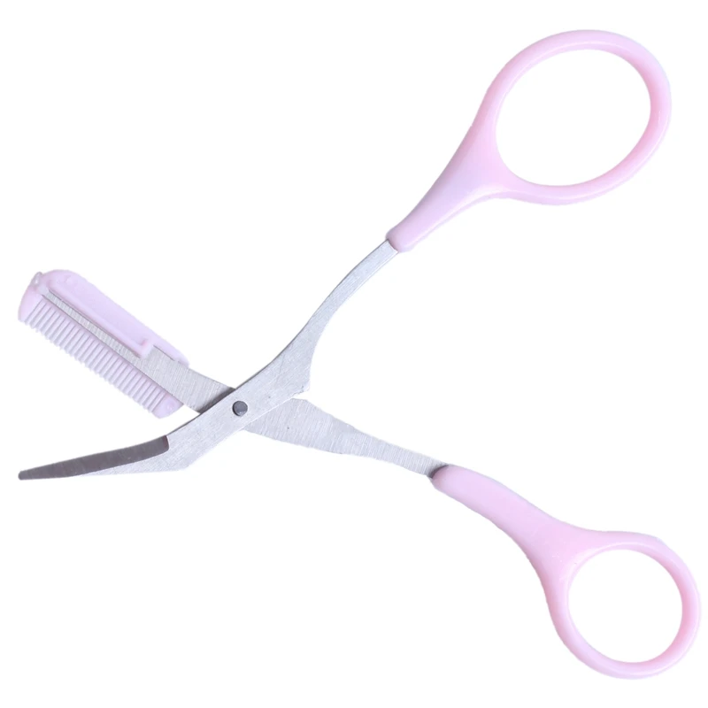 Beauty Tool Eyebrow Shaping Cut Scissors w Comb Pink Silver Tone