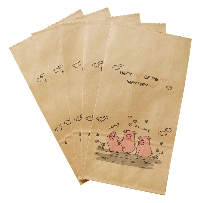 Kawaii Little Pig Cartoon Paper Gift Bag Retro Kraft Paper Envelope Wedding Party Gift Envelope Candy Cookies Packing Bag 10pcs