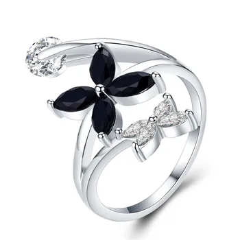 

SODROV Cute 925 Sterling Silver Jewelry Zircon Flower Elegant Wedding Rings for Women Black Spinel Girl's Finger Ring G055