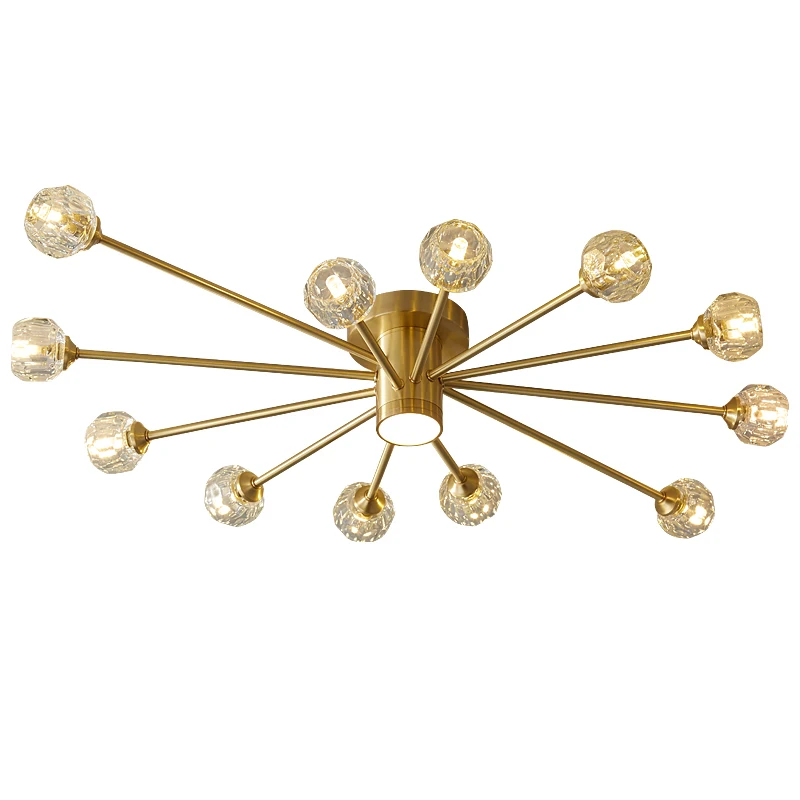 Modern luxury copper crystal ceiling lamp lighting American retro lamp restaurant golden luster molecular art ceiling lamp