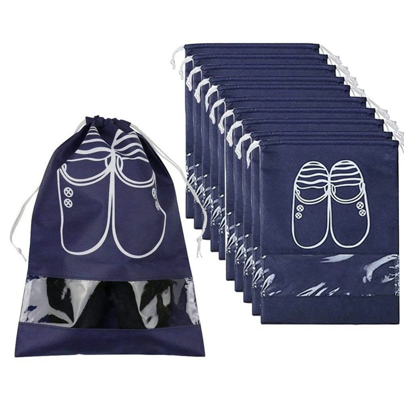 

BEAU-Travel Shoe Organizer Bags for Boots, High Heel, Drawstring, Transparent Window, Space Saving Storage Bags 10 Pack