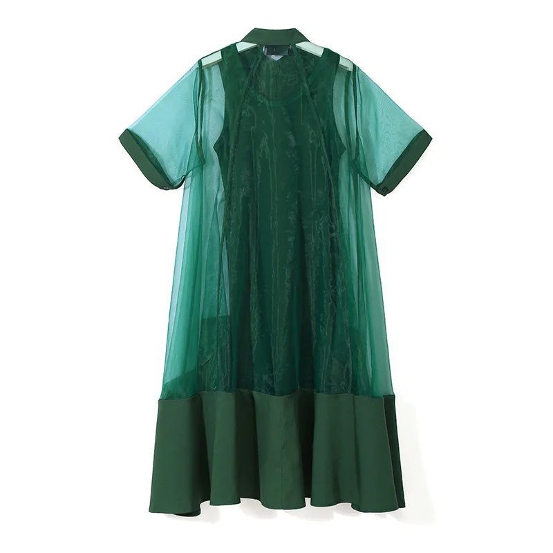 TWOTWINSTYLE Сетчатое платье комплект из двух предметов женские Лоскутные с коротким рукавом драпированные асимметричные платья с базовым жилетом летние платья