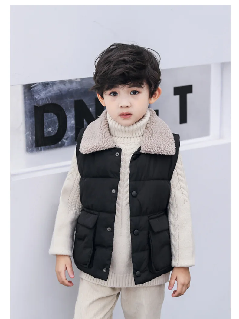 Children's Down Cotton Vest Winter New Male Baby Padded Vest Wear Outside Girl Lapel Cotton Coat Sleeveless