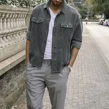 Однотонная Повседневная тонкая уличная Мужская куртка, Повседневная винтажная Вельветовая тканевая куртка, Мужская ветровка, текстурированные мужские куртки и пальто