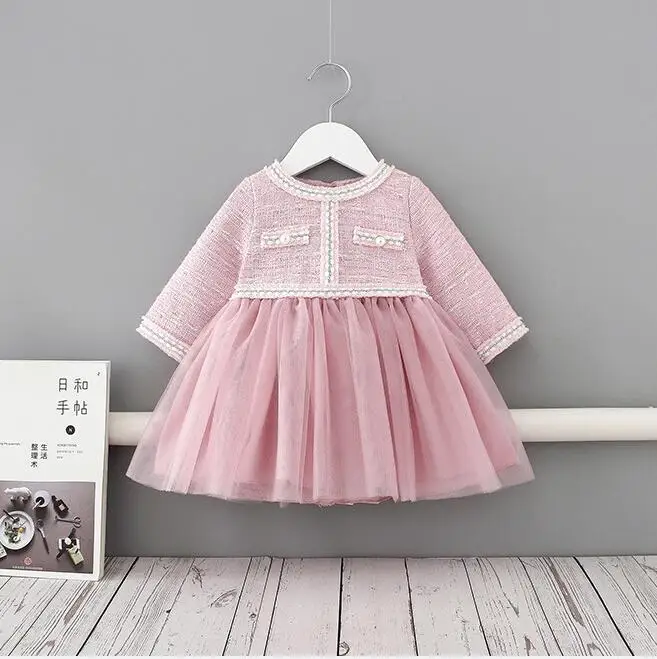 110 г. Платье маленькой принцессы от 73 до см, Новое поступление, весеннее Сетчатое платье с длинными рукавами для девочек праздничные платья для маленьких девочек