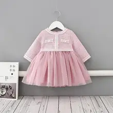 110 г. Платье маленькой принцессы от 73 до см, Новое поступление, весеннее Сетчатое платье с длинными рукавами для девочек праздничные платья для маленьких девочек