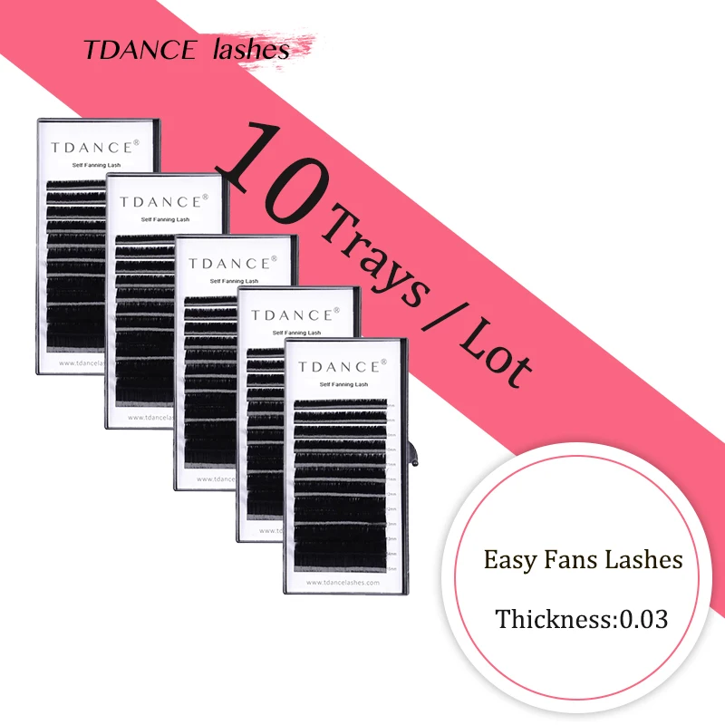 TDANCE 10 шт./лот быстрого Цветущий Толщина 0,03 объем ресниц для наращивания на fanning Быстрый вентилятор ресниц Цветущий ресниц