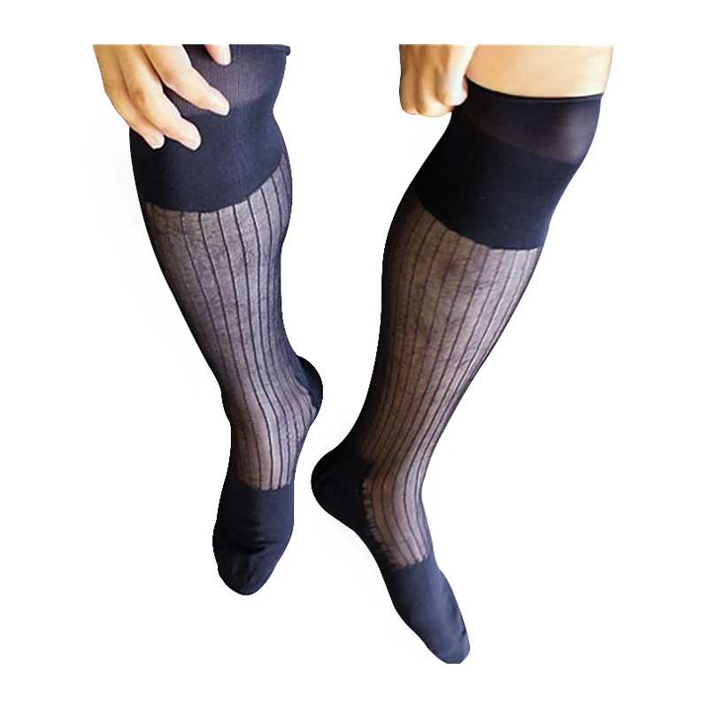 Men Sheer Dress Suit Socks Navy Sexy Silk Gay Stockings Tnt Long Socks ...