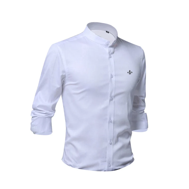Хлопок вышитые модные Blusa Camisa Social Masculina Dudalina длинный рукав Slim Fit рубашка мужская одежда с цветочным принтом белый мужской - Цвет: DCZ5603-WHITE