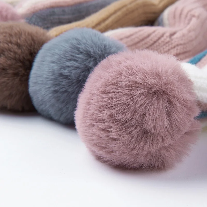 Children Knitted Winter Cashmere Soft Scarf Baby Boys Girls Lovely Fur Pom-pom Neckerchief Neck Warmers